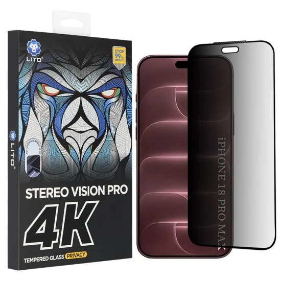 Поверителен стъклен протектор Lito D+ Max 4K Privacy - iPhone 18 Pro Max - Черен