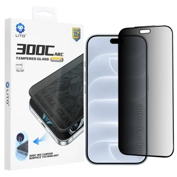 Поверителен стъклен протектор Lito D+ Max Privacy 300C - iPhone 18 Pro - Черен