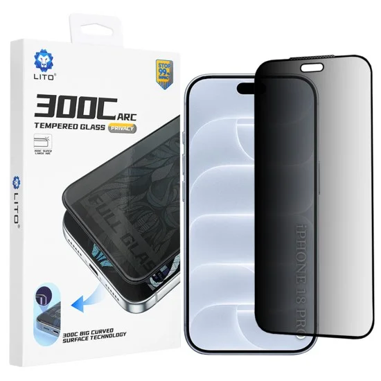 Поверителен стъклен протектор Lito D+ Max Privacy 300C - iPhone 18 Pro - Черен