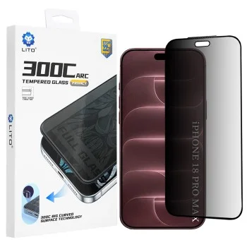 Поверителен стъклен протектор Lito D+ Max Privacy 300C - iPhone 18 Pro Max - Черен