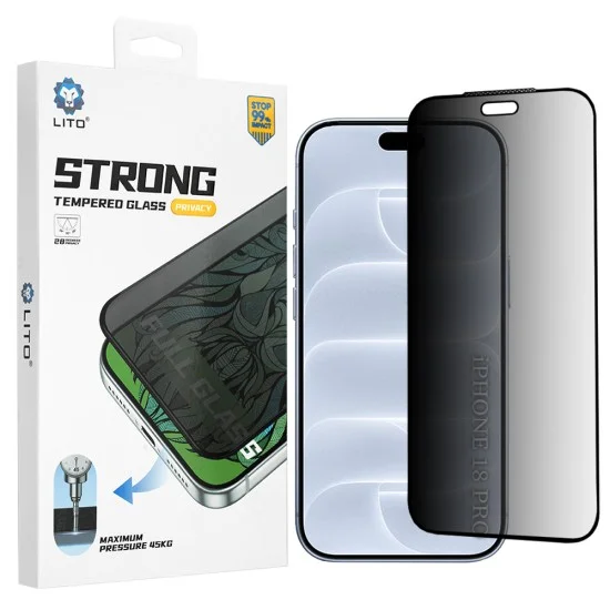 Поверителен стъклен протектор Lito D+ Max Strong Privacy - iPhone 18 Pro - Черен