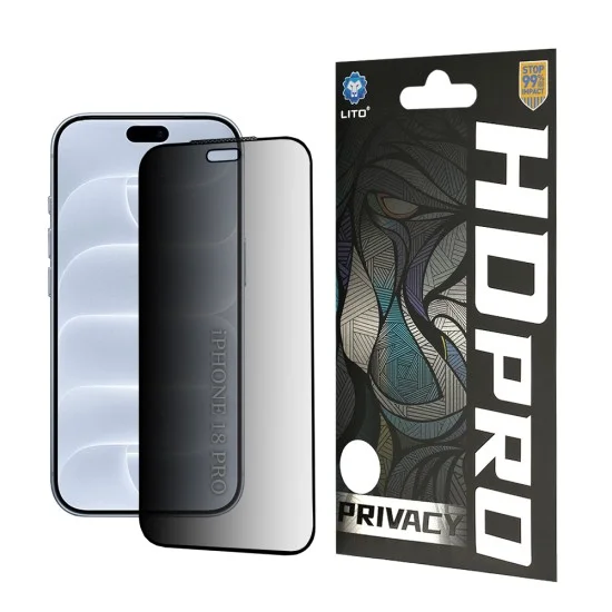 Поверителен стъклен протектор Lito HD Pro Privacy - iPhone 18 Pro - Черен
