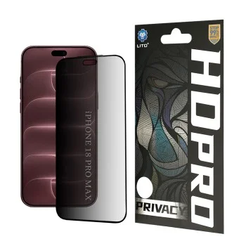 Поверителен стъклен протектор Lito HD Pro Privacy - iPhone 18 Pro Max - Черен
