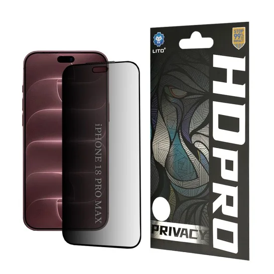 Поверителен стъклен протектор Lito HD Pro Privacy - iPhone 18 Pro Max - Черен