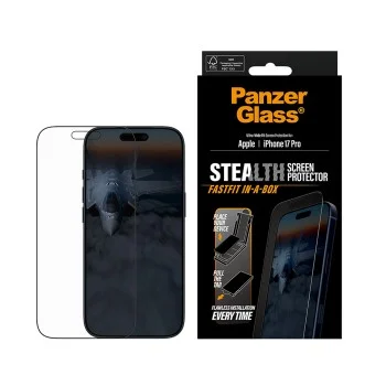 Поверителен стъклен протектор PanzerGlass® Ultra-Wide Fit Stealth Screen Protector w. FASTFIT IN-A-BOX - iPhone 17 Pro - Черен