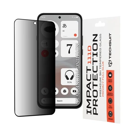 Поверителен стъклен протектор Techsuit 111D Privacy Full Glue - Nothing Phone (4b) - Черен