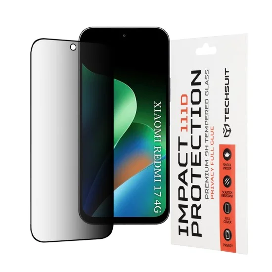 Поверителен стъклен протектор Techsuit - 111D Privacy Full Glue - Xiaomi Redmi 17 4G / Redmi 17 5G - Черен
