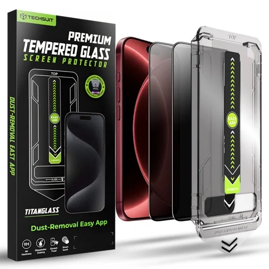 Поверителен стъклен протектор Techsuit TitanGlass FullCover (2 броя в комплект) - iPhone 18 Pro Max - Черен