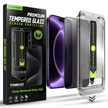 Поверителен стъклен протектор Techsuit TitanGlass FullCover - iPhone 18 Pro - Черен