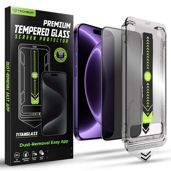 Поверителен стъклен протектор Techsuit TitanGlass FullCover - iPhone 18 Pro - Черен