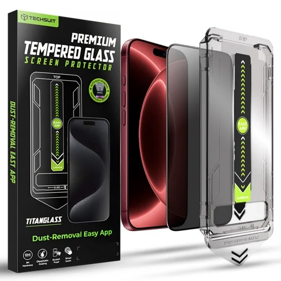 Поверителен стъклен протектор Techsuit TitanGlass FullCover - iPhone 18 Pro Max - Черен