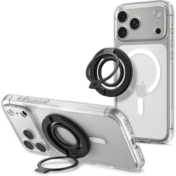 Пръстен държач за телефон Spigen Dual Pop MagSafe S (AMP11735) - с гъвкав силиконов захват за пръст, двоен магнит - Черен