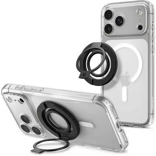Пръстен държач за телефон Spigen Dual Pop MagSafe S (AMP11735) - с гъвкав силиконов захват за пръст, двоен магнит - Черен