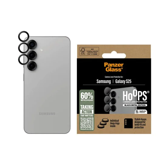 Протектор - Камера за Samsung Galaxy S25 - PanzerGlass® - Hoops® протектор за обектив на камера - Черен
