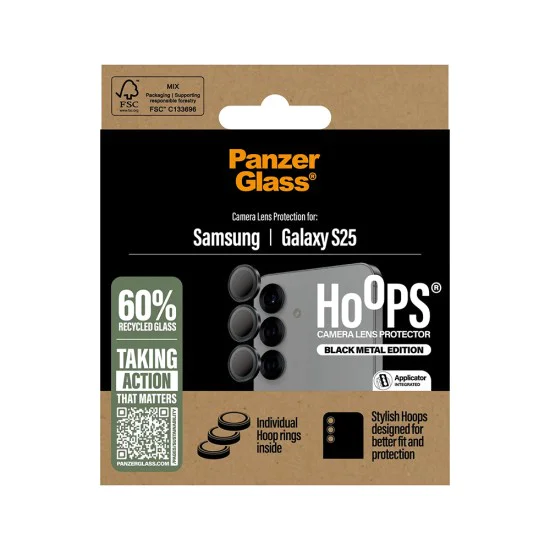 Протектор - Камера за Samsung Galaxy S25 - PanzerGlass® - Hoops® протектор за обектив на камера - Черен