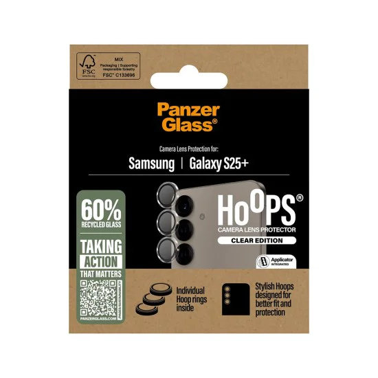 Протектор - Камера за Samsung Galaxy S25 Plus - PanzerGlass® - Hoops® протектор за обектив на камера - Прозрачен