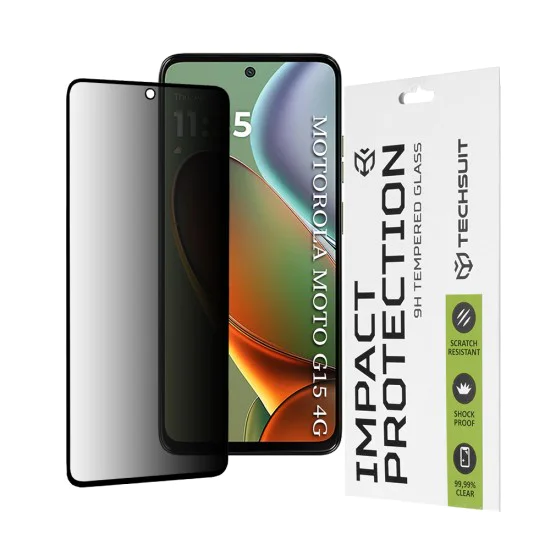 Протектор за Motorola Moto G15 / G15 Power - Techsuit - 111D Privacy Full Glue - Черен