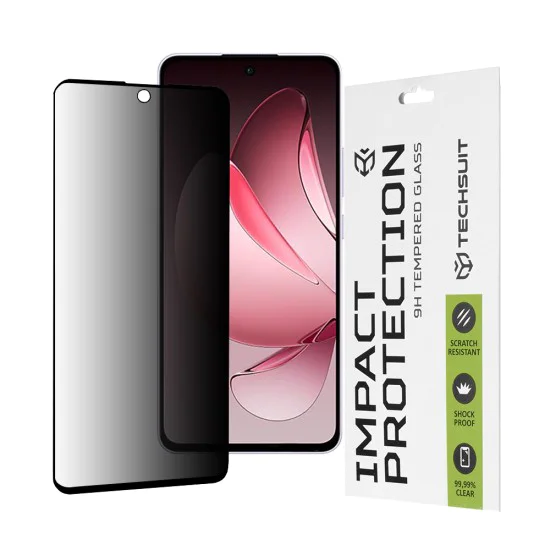 Протектор за Oppo Reno13 F 4G / Reno13 F 5G / Reno13 FS 5G - Techsuit - 111D Privacy Full Glue - Черен