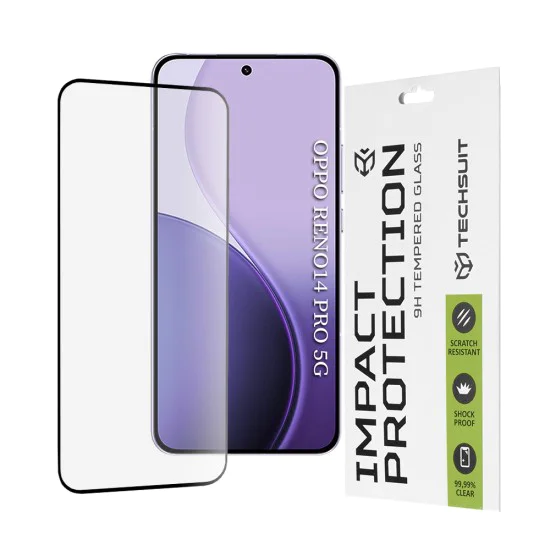Протектор за Oppo Reno14 Pro - Techsuit - 111D Пълно покритие / Пълно лепило от стъкло - Черен