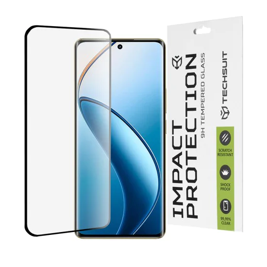 Протектор за Realme 12 Pro / 12 Pro+ - 111D пълно покритие / пълно залепено стъкло / 3D извит екран - черен