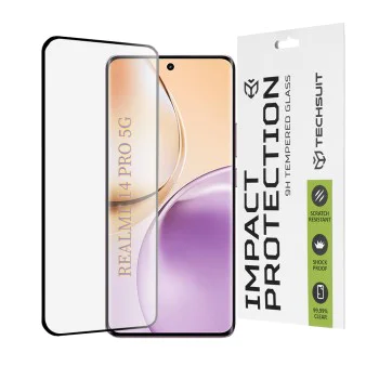 Протектор за Realme 14 Pro - Techsuit - 111D Full Cover / Full Glue Glass / 3D Curved Screen - Черен