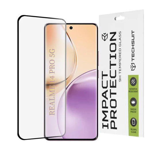 Протектор за Realme 14 Pro - Techsuit - 111D Full Cover / Full Glue Glass / 3D Curved Screen - Черен