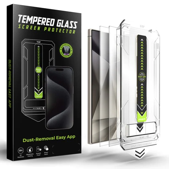 Протектор за Samsung Galaxy S24 Ultra - Techsuit - [Съвместим с отключване с пръстов отпечатък] TitanGlass CrystalHD (2 броя) - Прозрачен