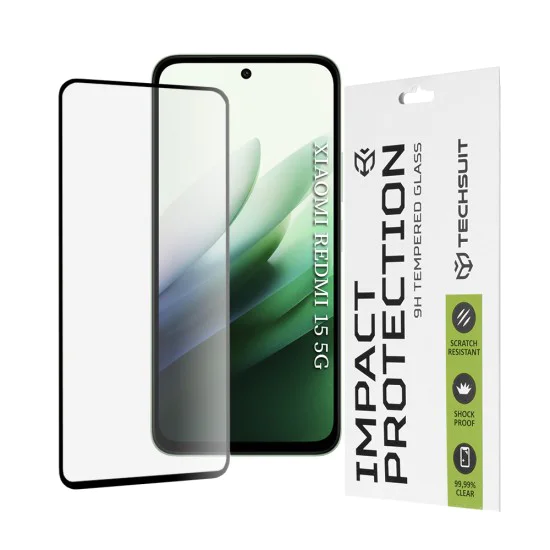 Протектор за дисплей – Techsuit 111D Full Cover / Full Glue – Xiaomi Redmi 15 4G / Redmi 15 5G – Черен