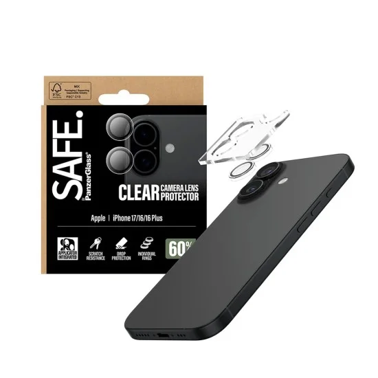 Протектор за камера PanzerGlass® SAFE. Camera Lens Protector - iPhone 17 / iPhone 16 / iPhone 16 Plus - Прозрачен