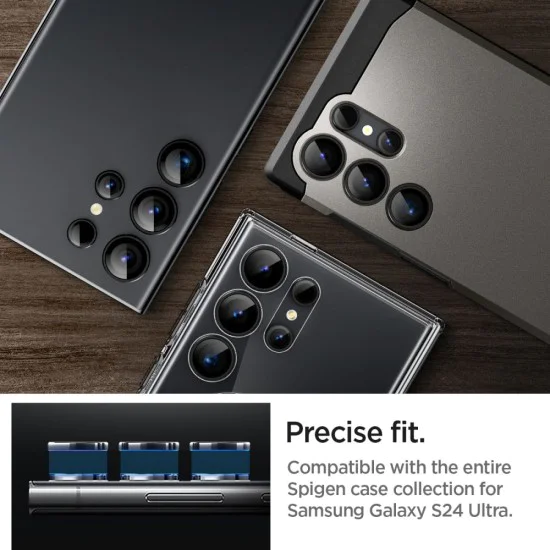 Протектор за камера Samsung Galaxy S24 Ultra (комплект 2) - Spigen Glas.tR Optik EZ Fit Pro - черно