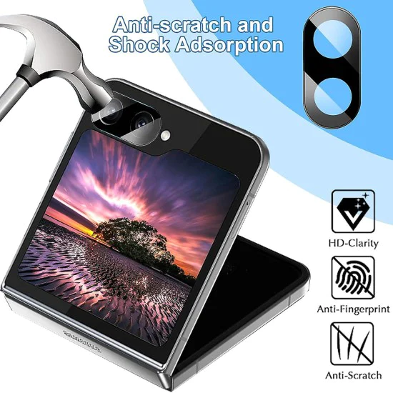 Протектор за камера за Samsung Galaxy Z Flip6 - Пълно стъкло за камера - Черен
