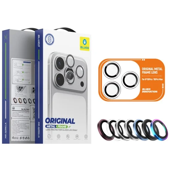 Протектор за камера за iPhone 18 Pro / iPhone 18 Pro Max - Original Metal Frame Lens Glass - Blueo - Черен