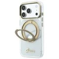 Прозрачен калъф Guess Ring Stand Script Metal Logo MagSafe (GUHMP18L6HCCMST) - iPhone 18 Pro / iPhone 17 Pro - Прозрачен