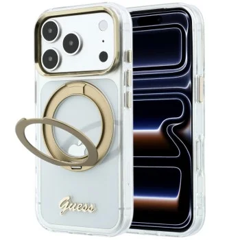 Прозрачен калъф Guess Ring Stand Script Metal Logo MagSafe (GUHMP18X6HCCMST) - iPhone 18 Pro Max / iPhone 17 Pro Max - Прозрачен