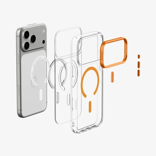 Прозрачен калъф Spigen Ultra Hybrid Optik S MagSafe (ACS11923) - iPhone 18 Pro / iPhone 17 Pro - Оранжев