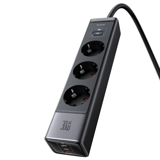 Разклонител 6 в 1 Mcdodo Super Cube Series (CH-0620) - Schuko, 2x Type-C, USB-A, 30W, GaN технология - Черен