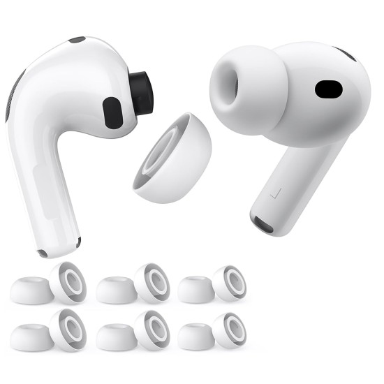 Резервни тапи за Apple AirPods Pro 3 - Techsuit AirVibe (ET2) - Премиум силикон (XS, S, L), 3 чифта - Бял