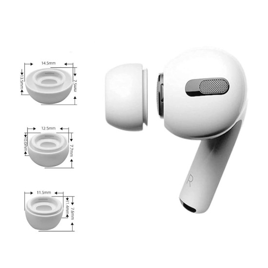 Резервни тапи за Apple AirPods Pro 3 - Techsuit AirVibe (ET2) - Премиум силикон (XS, S, L), 3 чифта - Бял