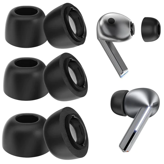 Резервни тапи за Samsung Galaxy Buds 3 Pro - Techsuit AirVibe (ET3) - Премиум силикон (S, M, L), 3 чифта - Черен