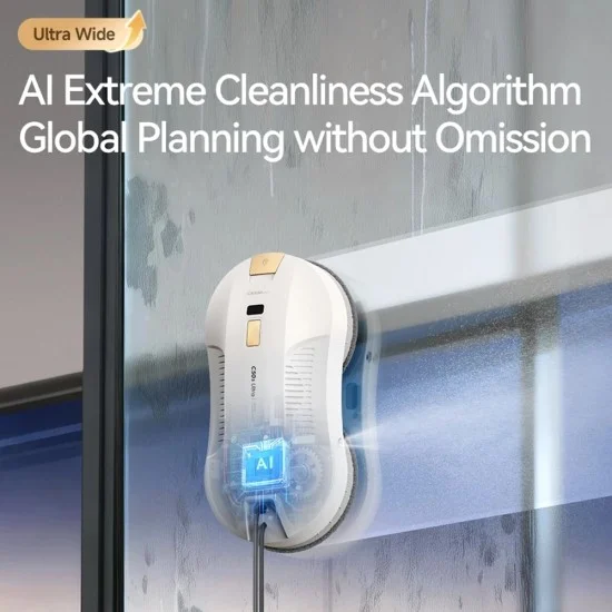Робот за почистване на прозорци Deerma Window Cleaning Robot (DEM-C50S Ultra) - двупосочна водна мъгла, 4 режима, нано кърпа за почистване, 8000Pa, 72W - Бял