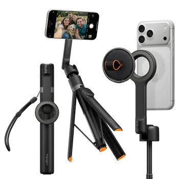 Селфи стик трипод Spigen Selfie Stick S582W - MagSafe съвместим, Bluetooth - Черен
