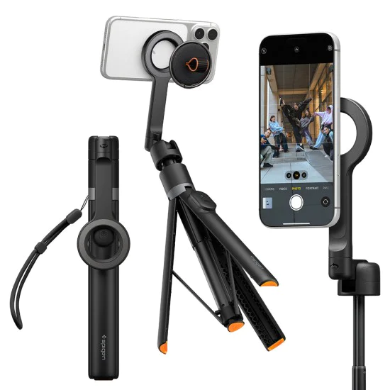 Селфи стик трипод Spigen Selfie Stick S582W - MagSafe съвместим, Bluetooth - Черен
