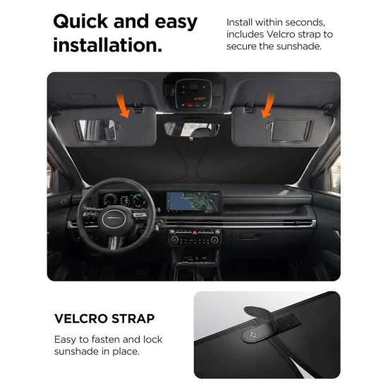 Сенник за предно стъкло за кола Spigen Car Front Windshield Sunshade UO260 - UPF2000+, размер M - Черен