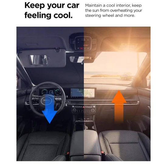 Сенник за предно стъкло за кола Spigen Car Front Windshield Sunshade UO260 - UPF2000+, размер M - Черен