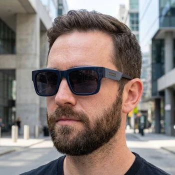 Слънчеви очила Techsuit Polarized Sunglasses (8491) - мъжки, поляризирани, квадратна рамка - Мат Черен / Сив