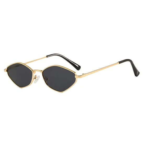 Слънчеви очила Techsuit Premium Sunglasses (6206) - дамски, тясна шестоъгълна рамка - Златист / Черен