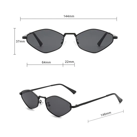 Слънчеви очила Techsuit Premium Sunglasses (6206) - дамски, тясна шестоъгълна рамка - Златист / Черен