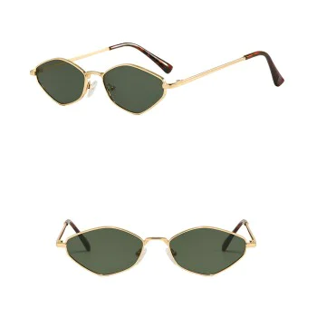 Слънчеви очила Techsuit Premium Sunglasses (6206) - дамски, тясна шестоъгълна рамка - Златист / Зелен