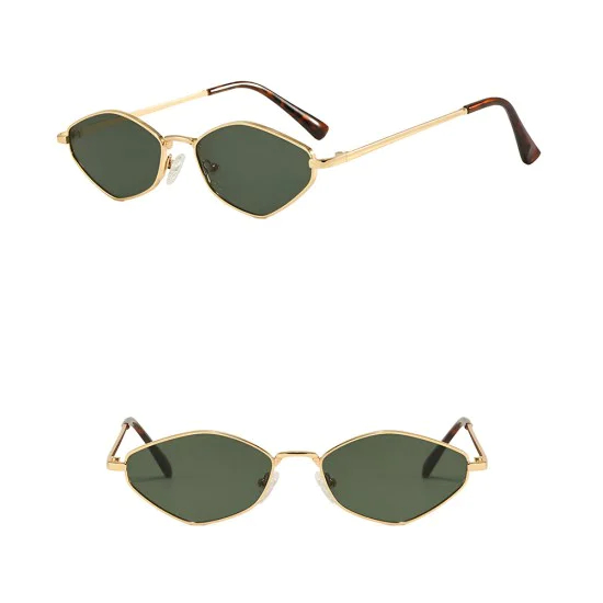 Слънчеви очила Techsuit Premium Sunglasses (6206) - дамски, тясна шестоъгълна рамка - Златист / Зелен