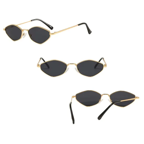 Слънчеви очила Techsuit Premium Sunglasses (6206) - дамски, тясна шестоъгълна рамка - Златист / Зелен